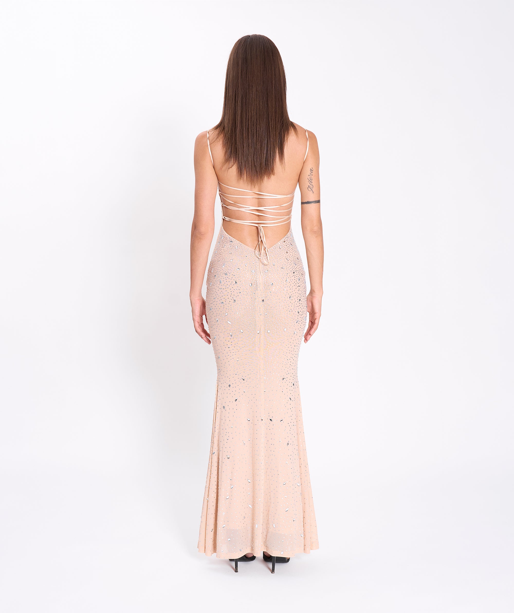 Nude crystals strings dress