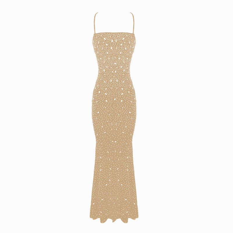 Nude crystals strings dress