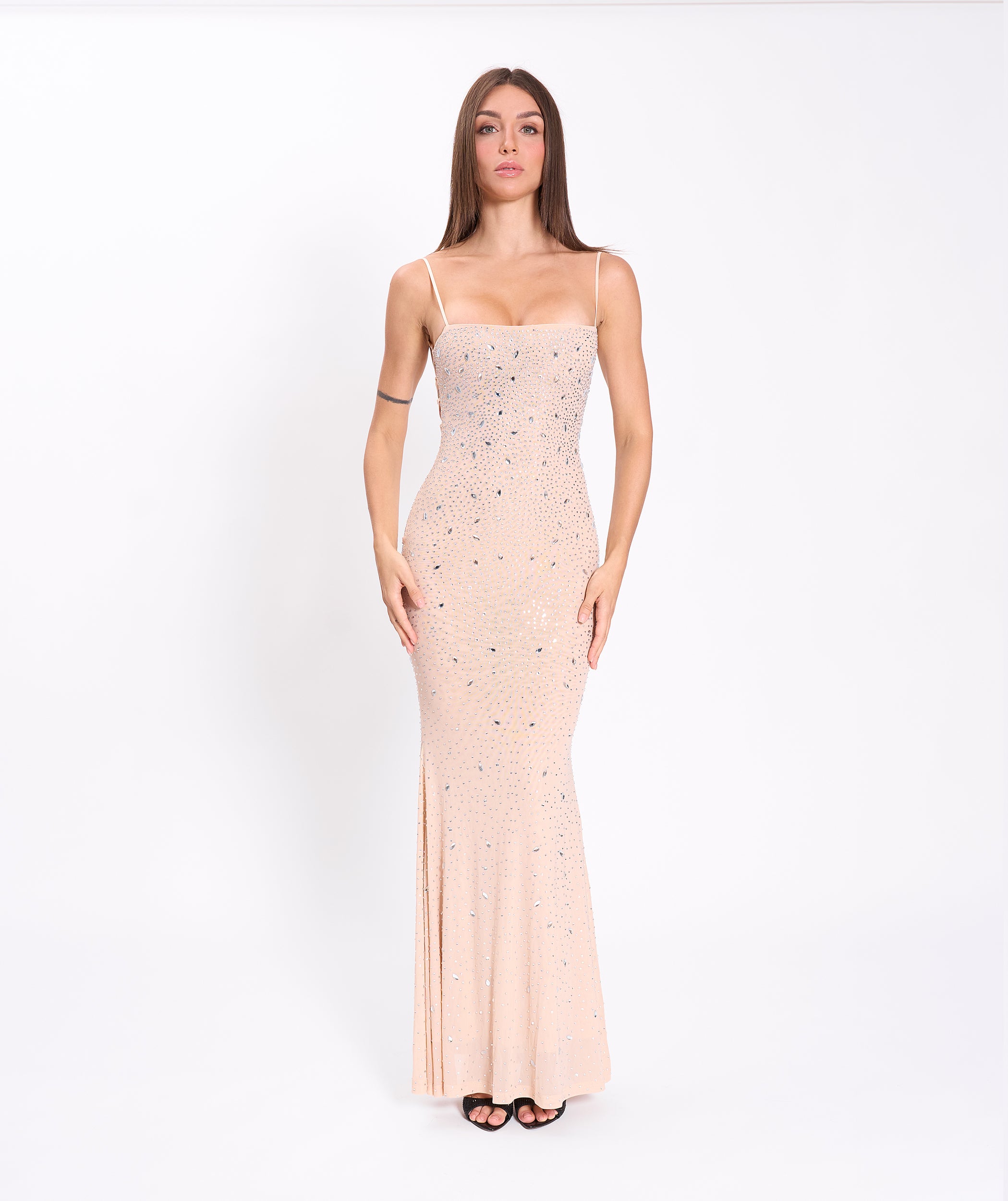 Nude crystals strings dress