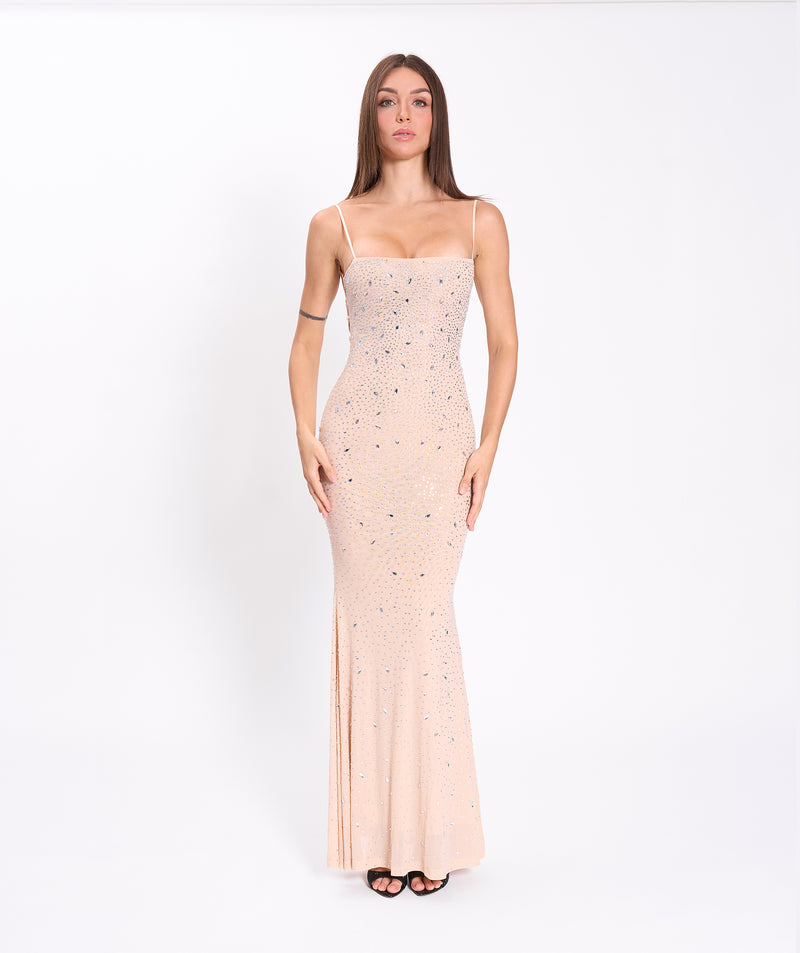 Nude crystals strings dress