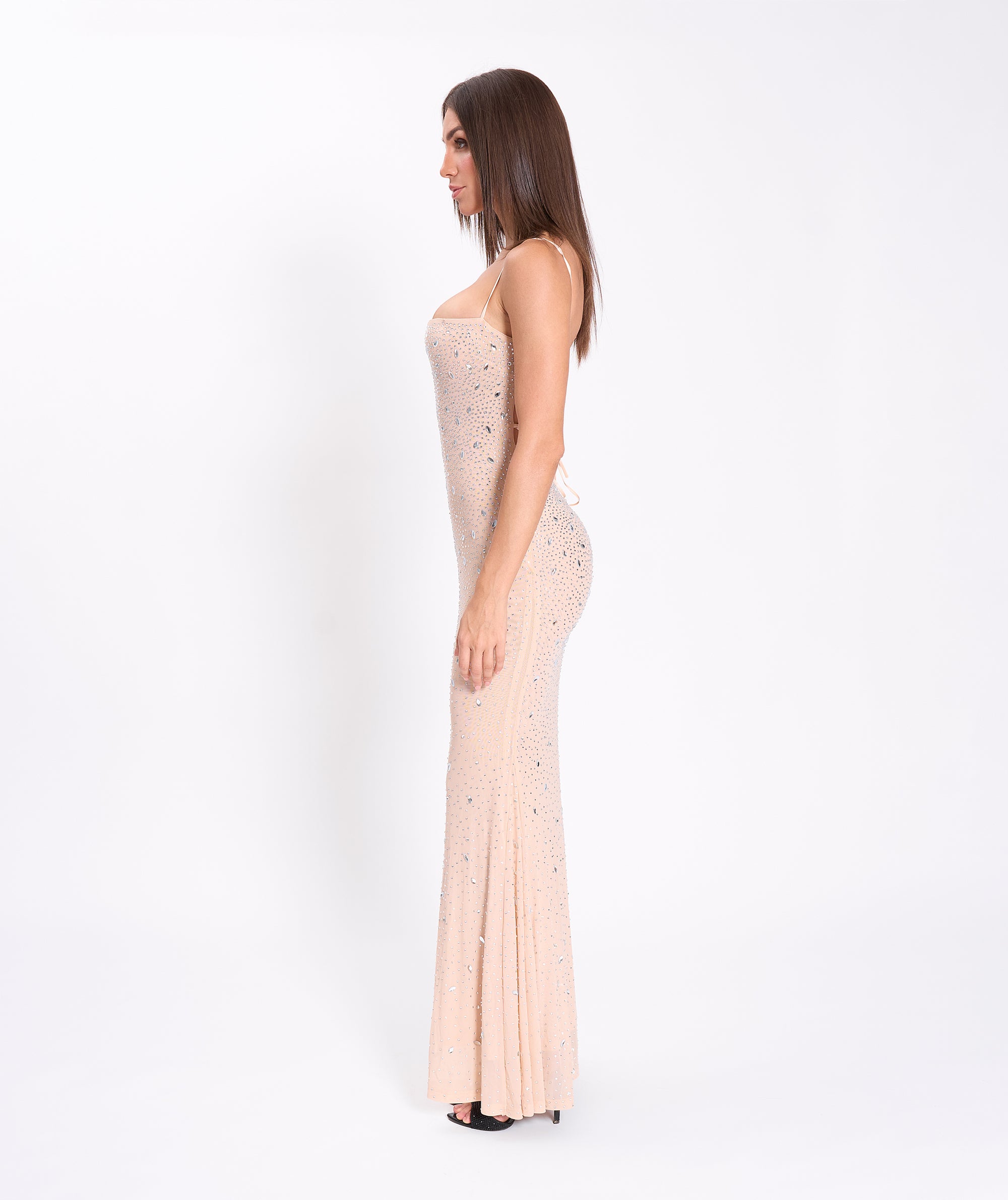 Nude crystals strings dress