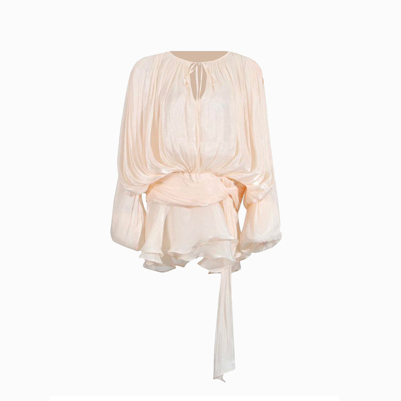 Champagne chiffon draped mini dress