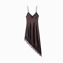 Chocolate silk satin slip mini dress