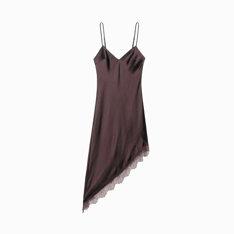 Chocolate silk satin slip mini dress
