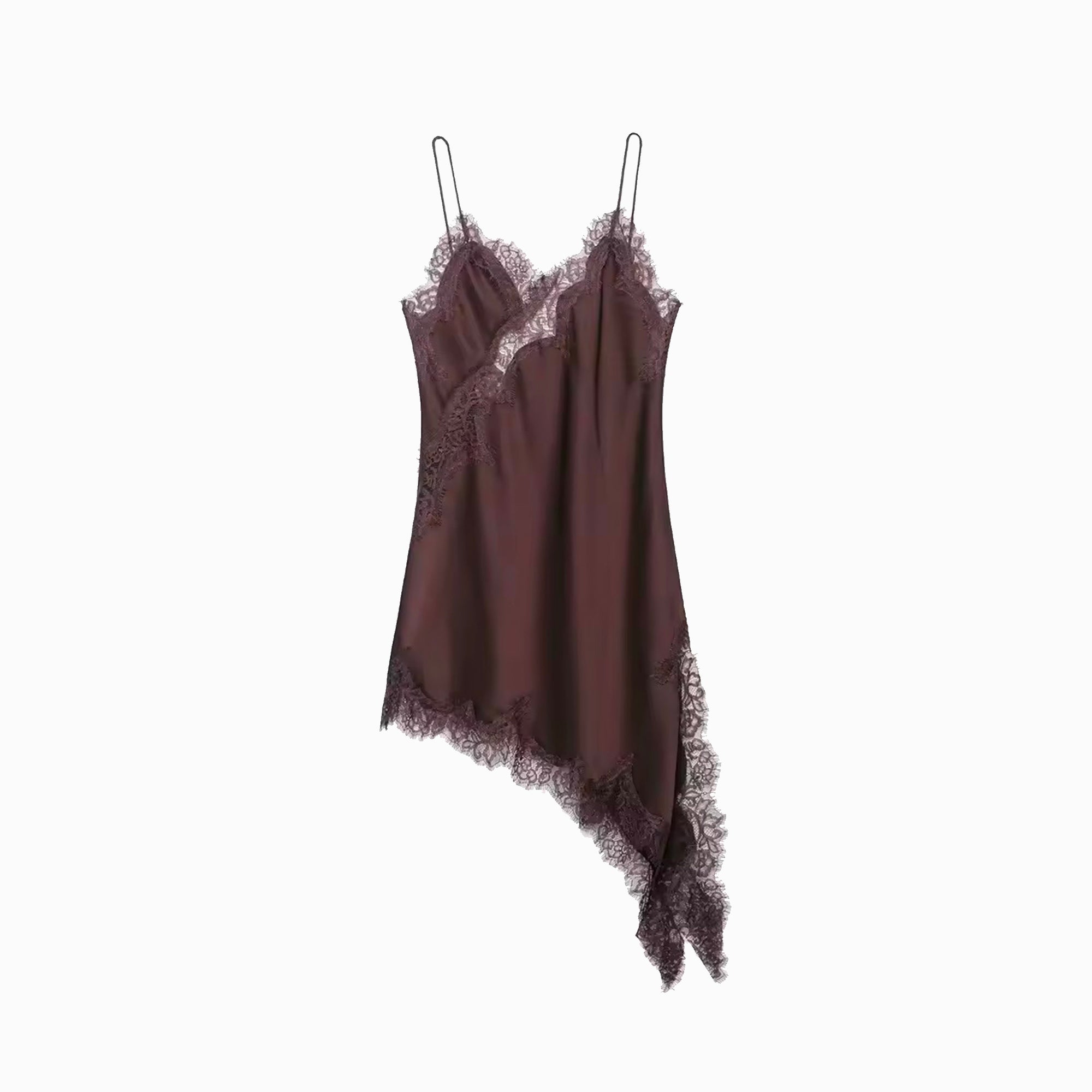 Chocolate silk satin slip mini dress