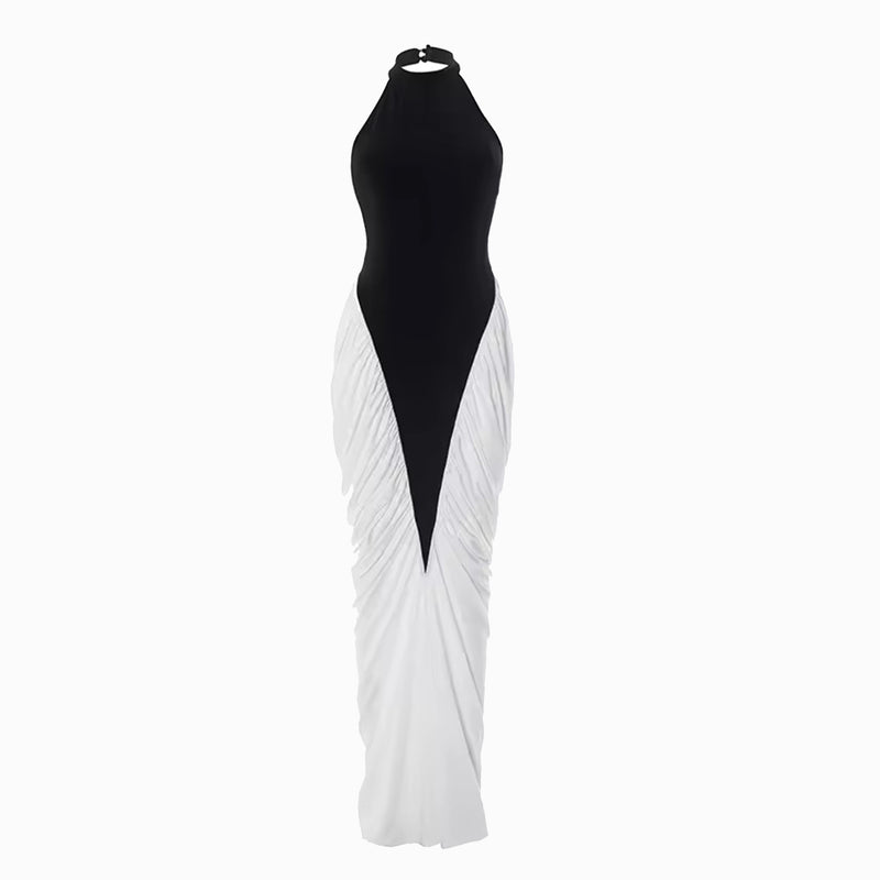 Black and white halter neck dress