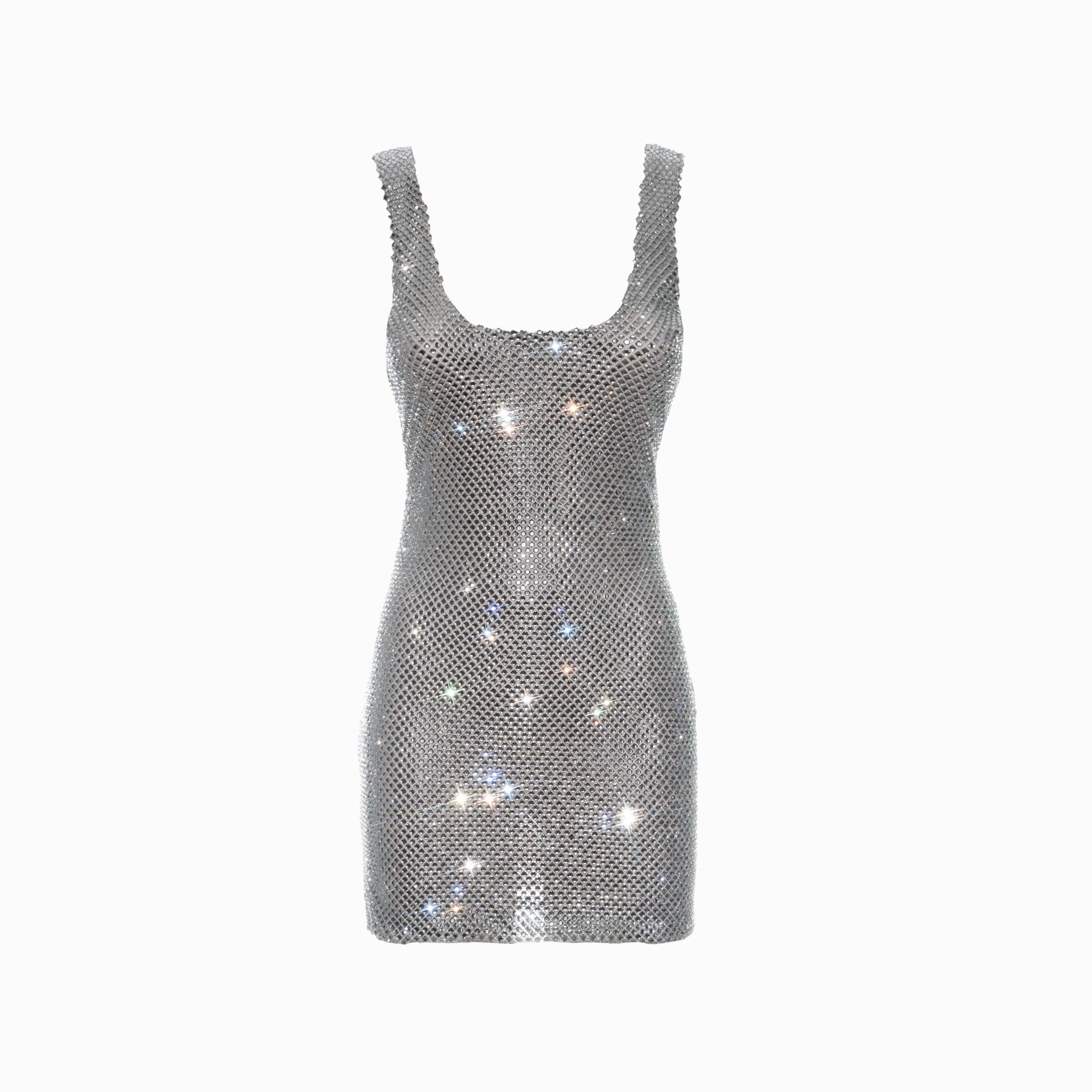 Silver squares crystals mini dress