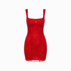 Mini abito rosso in cristalli