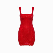 Mini abito rosso in cristalli