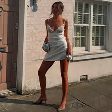 White silk satin slip mini dress