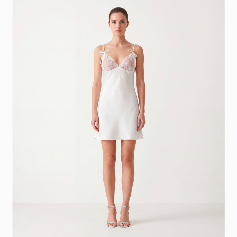 Mini abito lingerie bianco in pizzo e raso