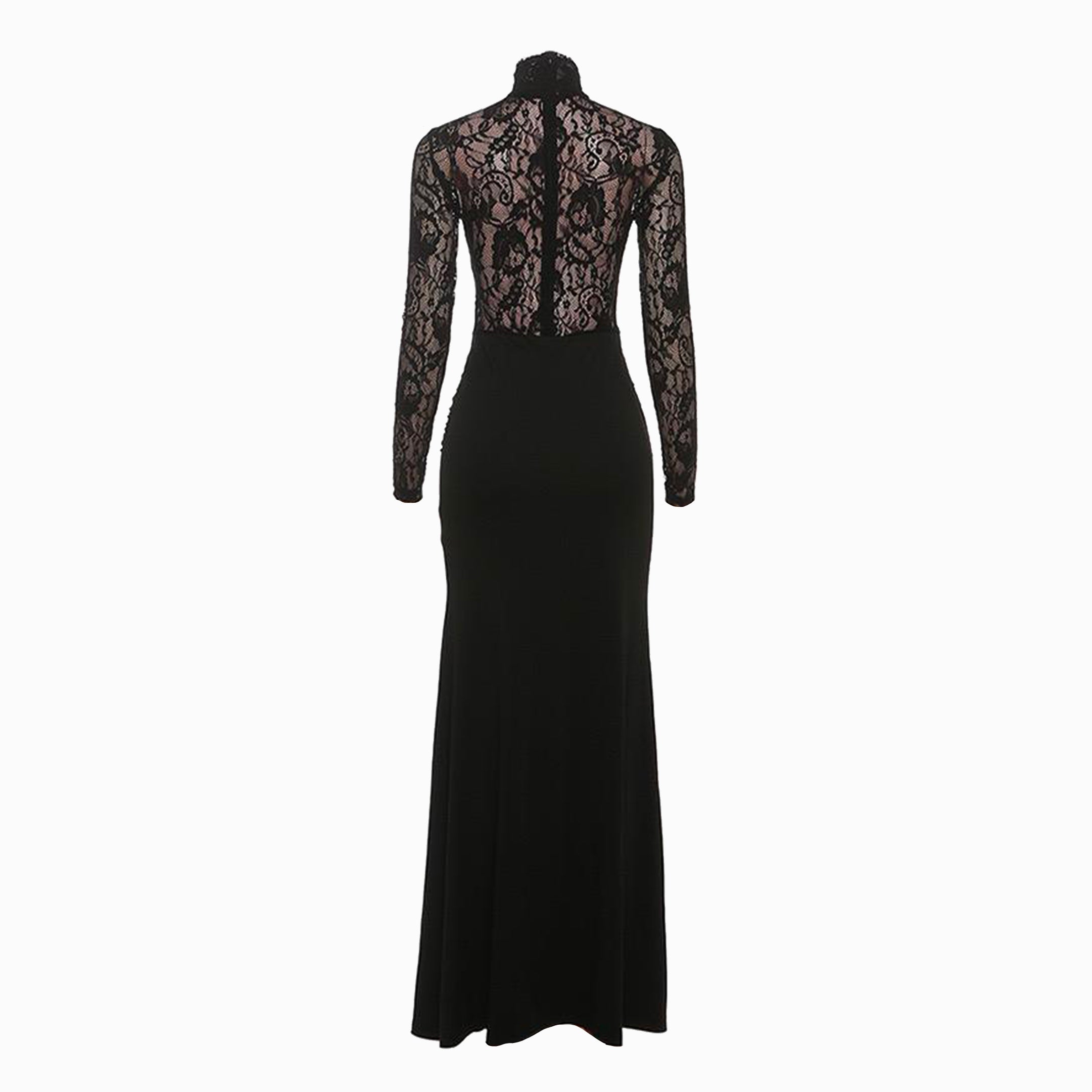 Black halter neck long sleeve lace dress