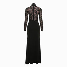 Black halter neck long sleeve lace dress