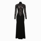 Black halter neck long sleeve lace dress