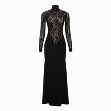 Black halter neck long sleeve lace dress