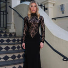 Black halter neck long sleeve lace dress