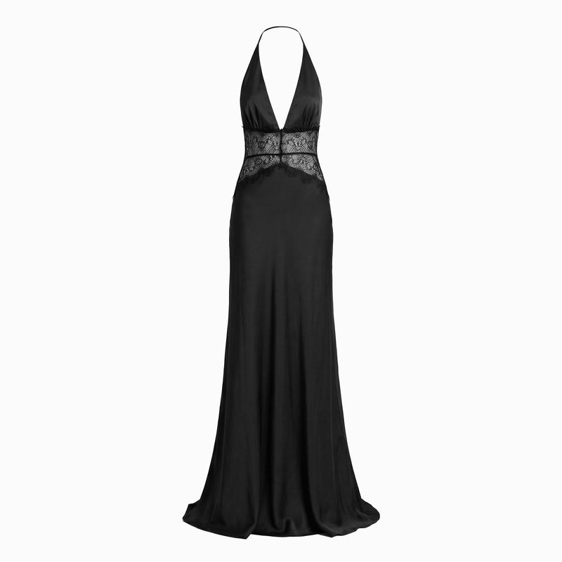 Black lace silk satin dress