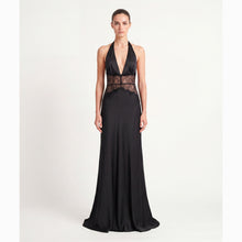 Abito lungo nero lingerie in raso di seta e pizzo