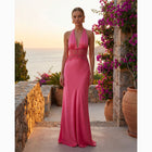 Abito lungo rosa lampone lingerie in raso di seta e pizzo