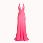 Abito lungo rosa lampone lingerie in raso di seta e pizzo
