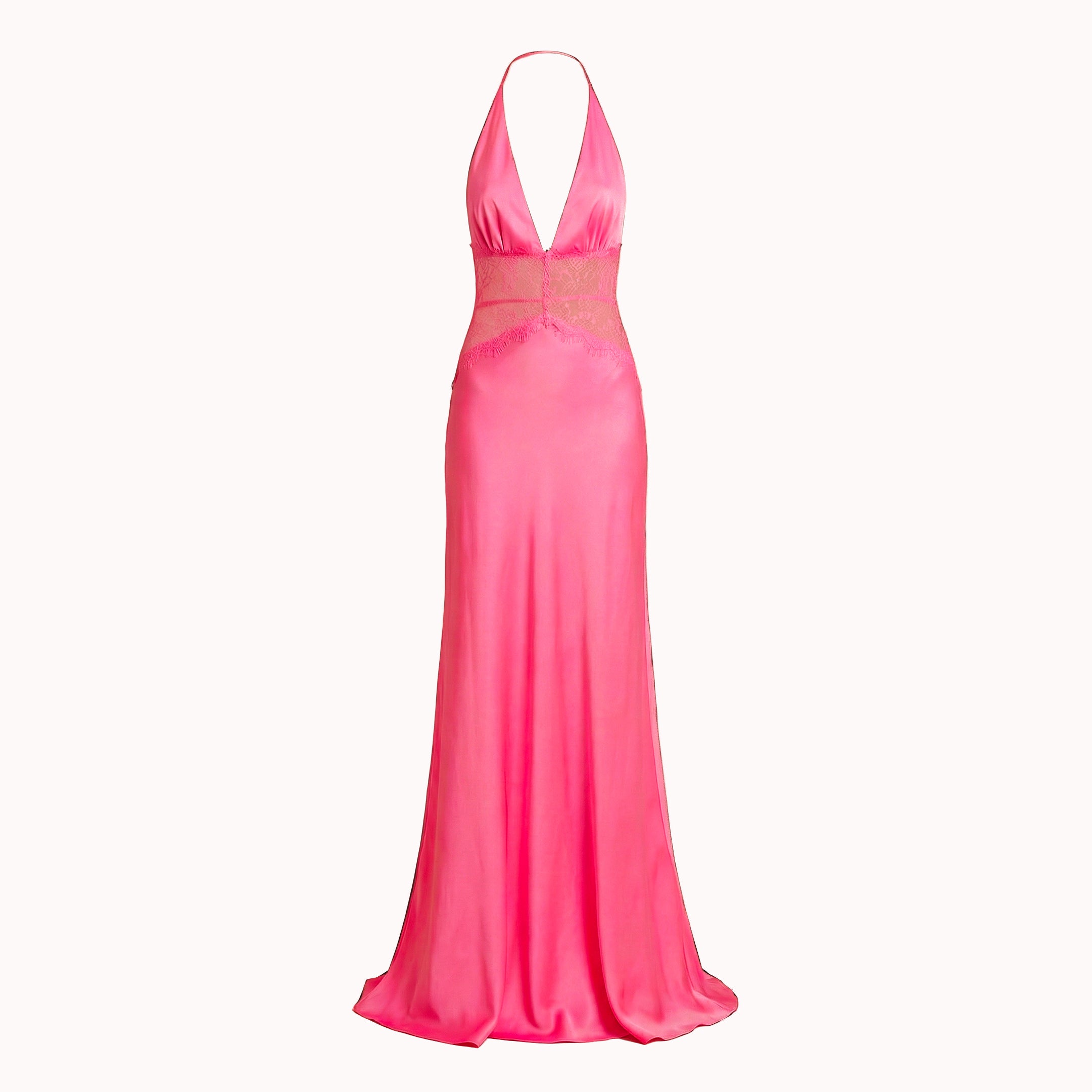 Abito lungo rosa lampone lingerie in raso di seta e pizzo