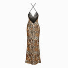 Leopard lace silk satin dress