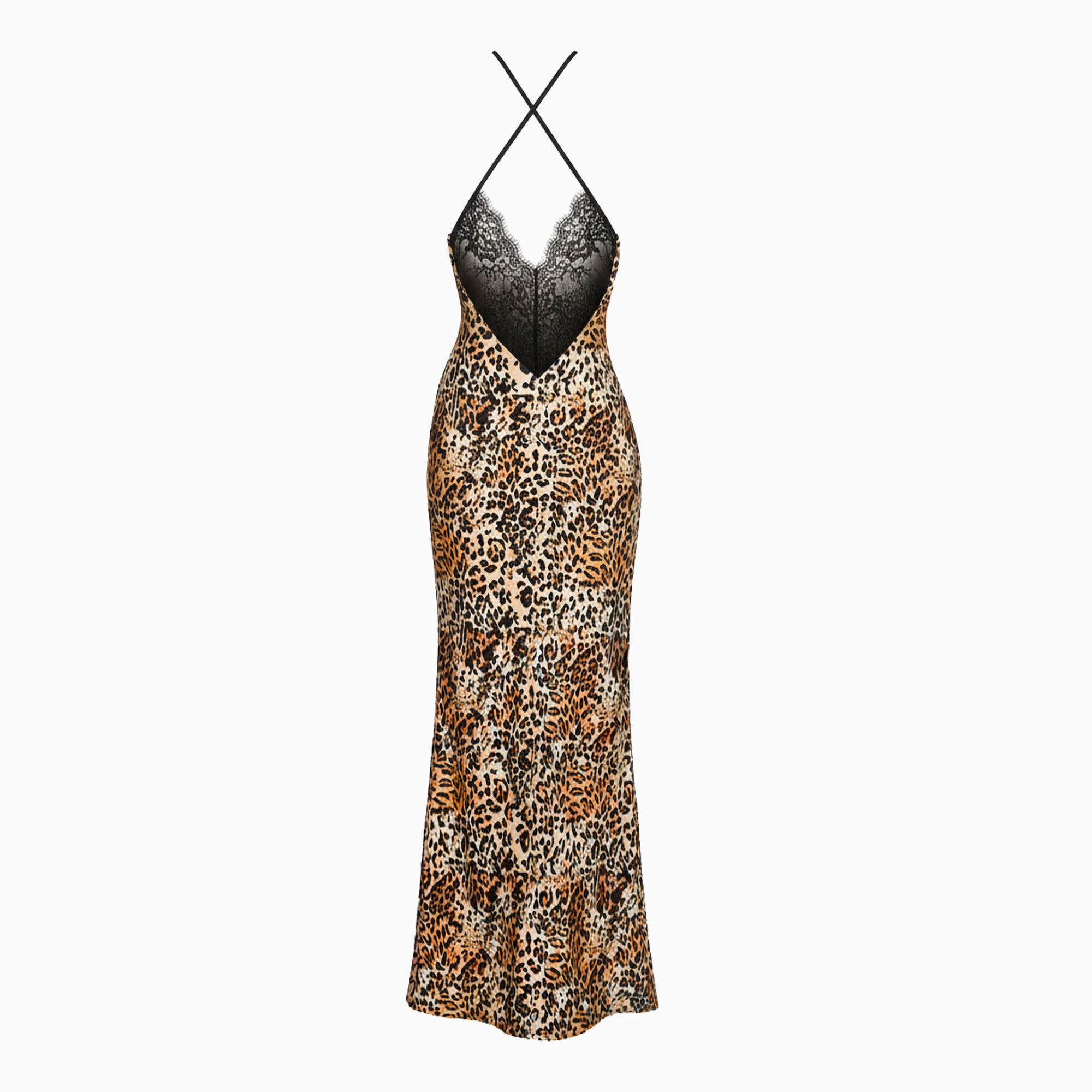 Leopard lace silk satin dress