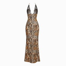 Leopard lace silk satin dress