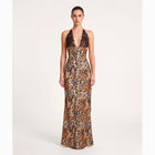 Abito lungo leopardato lingerie in jersey rasato e pizzo