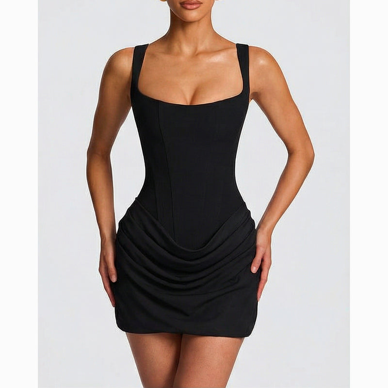 Mini abito nero con bustino in jersey