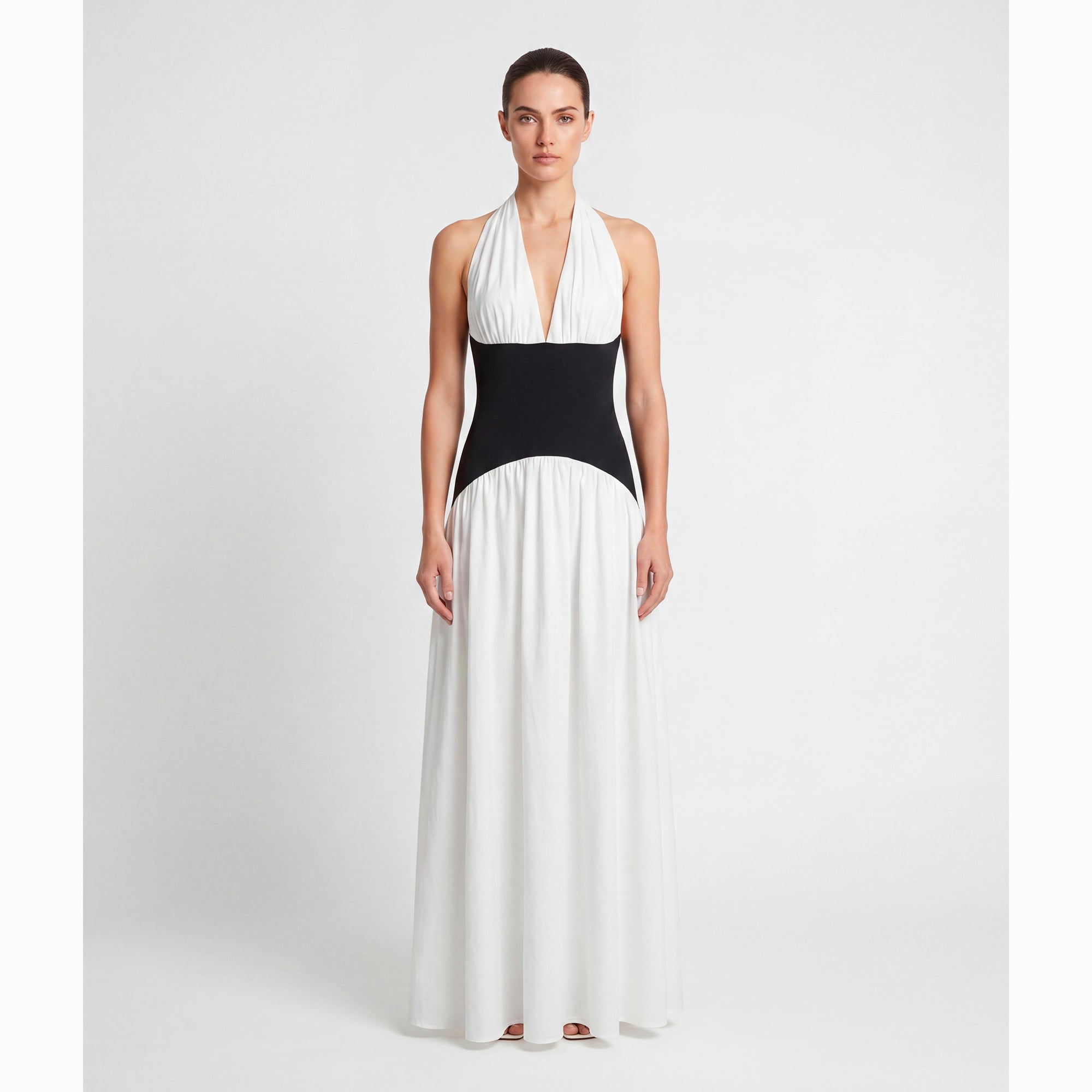 Abito lungo bianco con design a corsetto in mesh