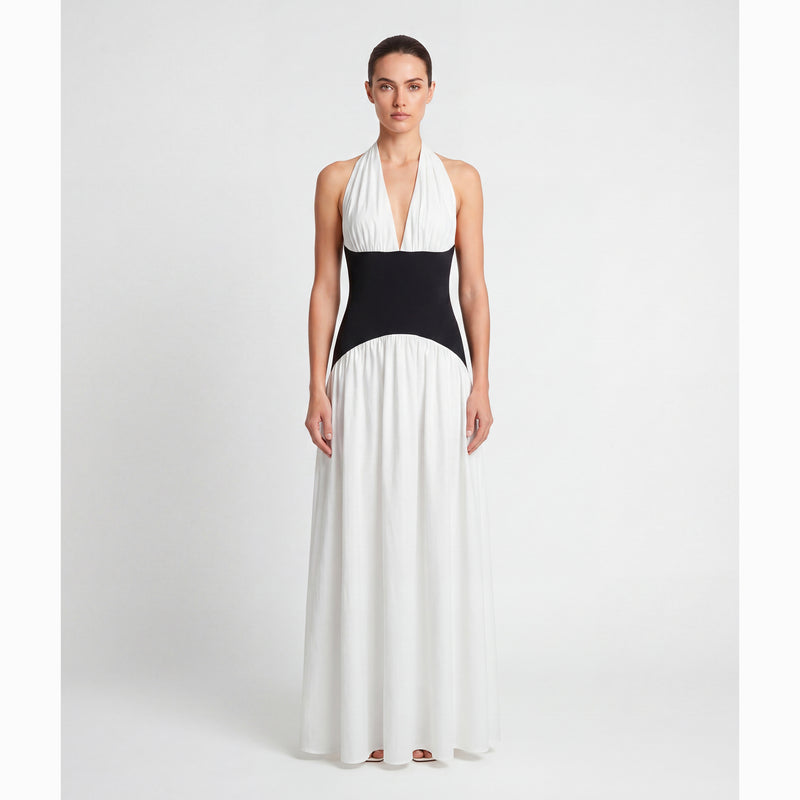 Abito lungo bianco con design a corsetto in mesh
