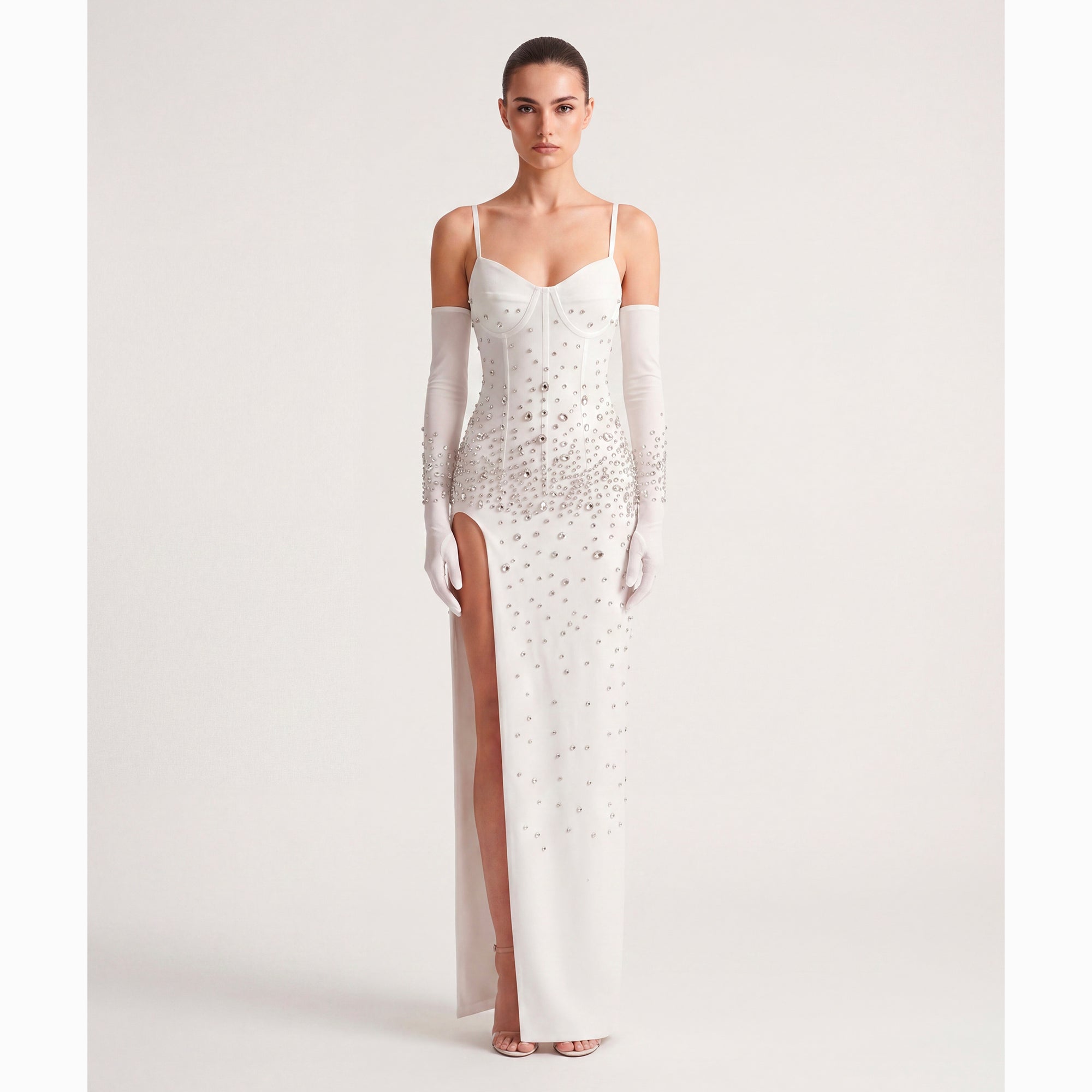 Abito bianco gioiello in mesh elasticizzato