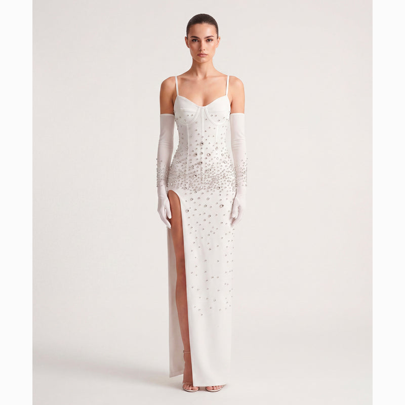 Abito bianco gioiello in mesh elasticizzato