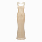 Long nude dress with mesh crystals