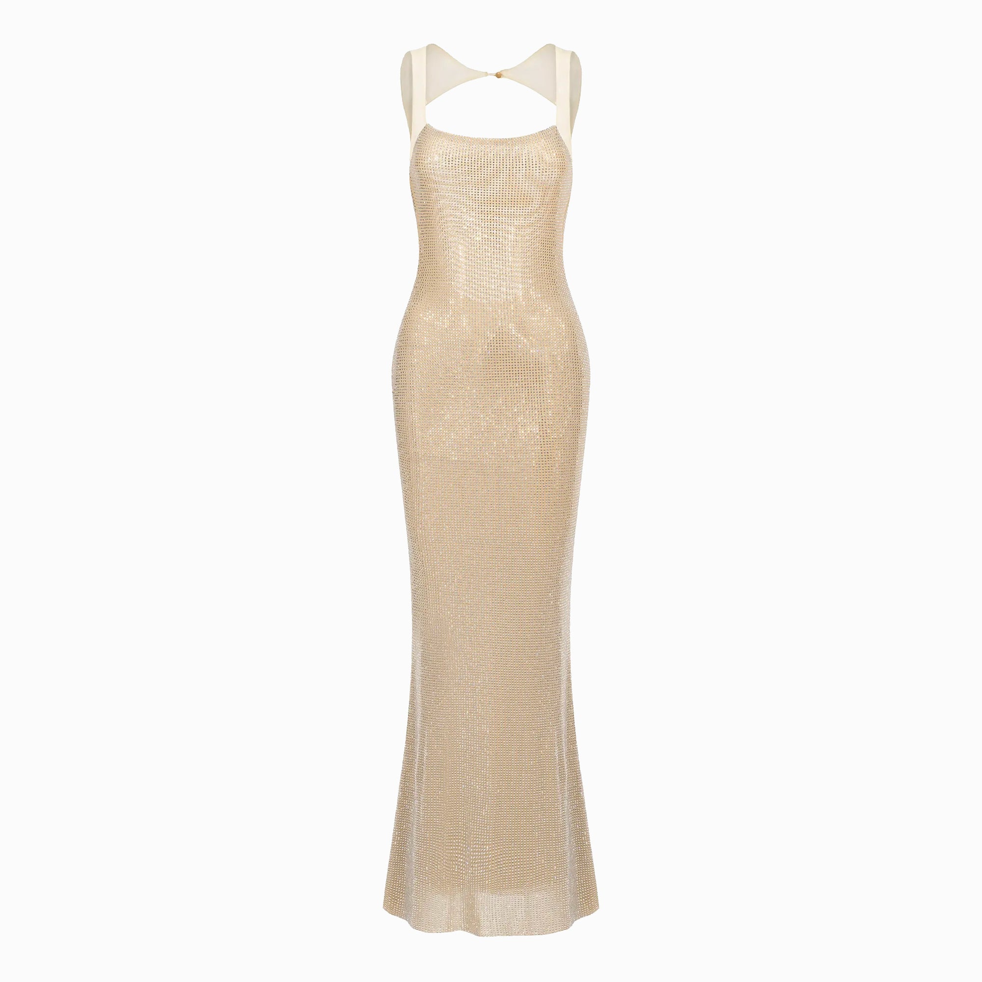 Long nude dress with mesh crystals