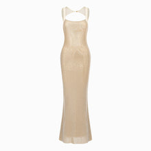 Long nude dress with mesh crystals