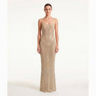Long nude dress with mesh crystals