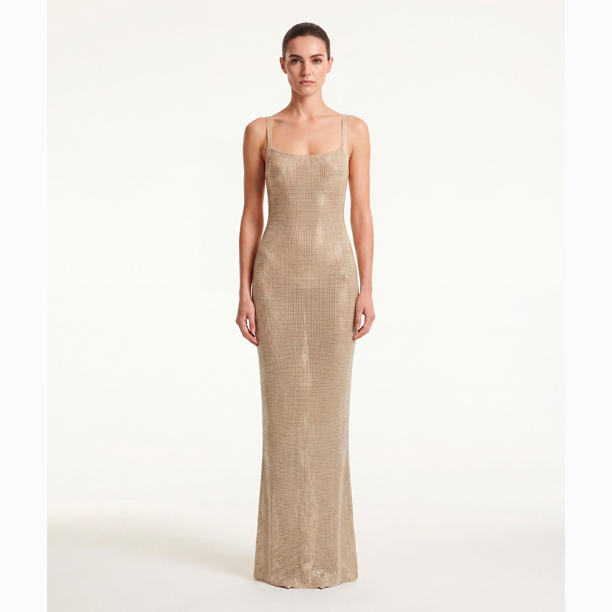 Long nude dress with mesh crystals