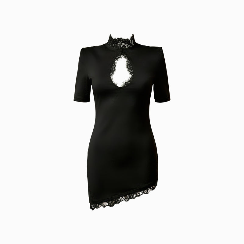 Mini dress with lace inserts in jersey