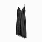 Black satin midi lingerie dress with lace details