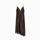 Abito midi lingerie marrone in raso e dettagli in pizzo
