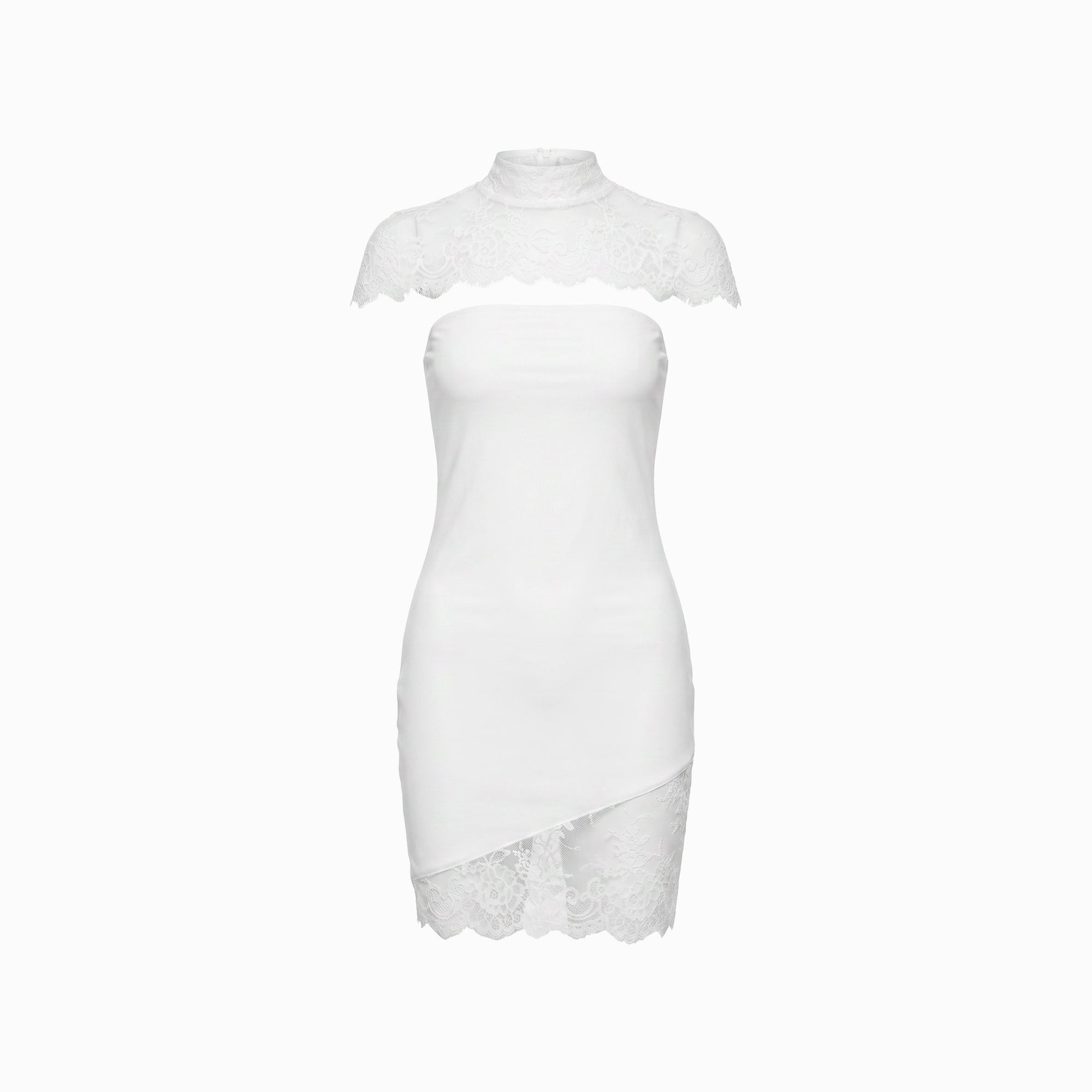 Mini abito con inserti in pizzo in jersey bianco