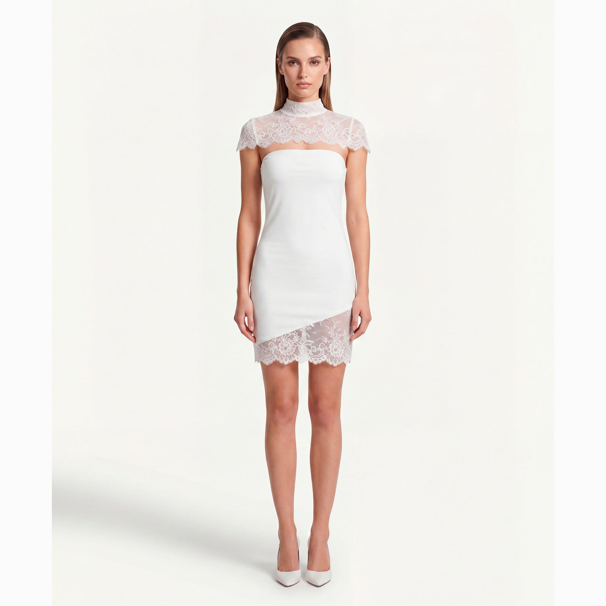 Mini abito con inserti in pizzo in jersey bianco