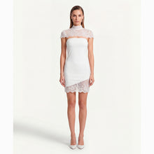 Mini abito con inserti in pizzo in jersey bianco