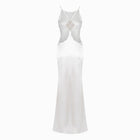 Long white satin dress with jewel detail