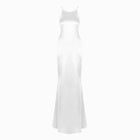 Long white satin dress with jewel detail