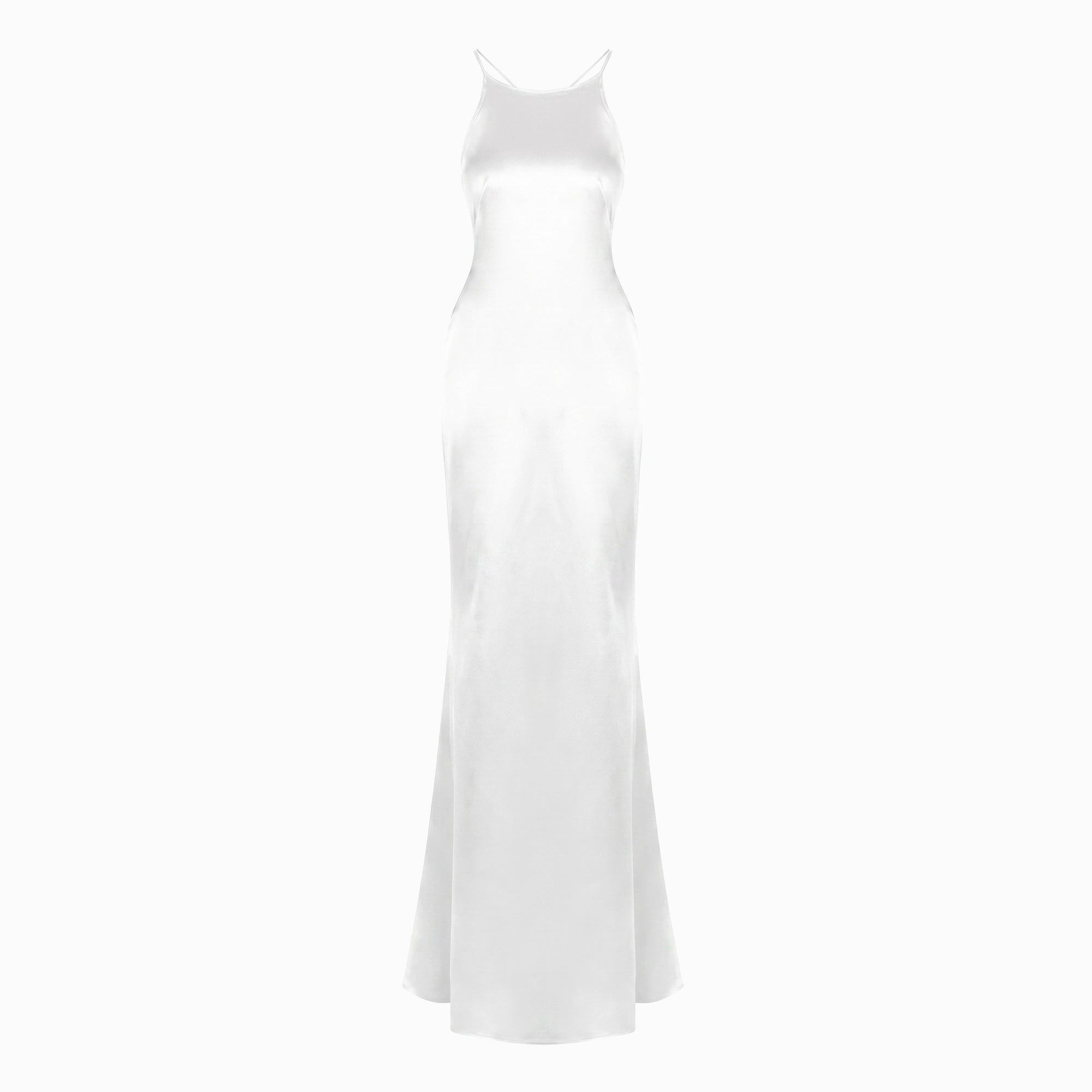Long white satin dress with jewel detail