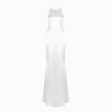 Long white satin dress with jewel detail