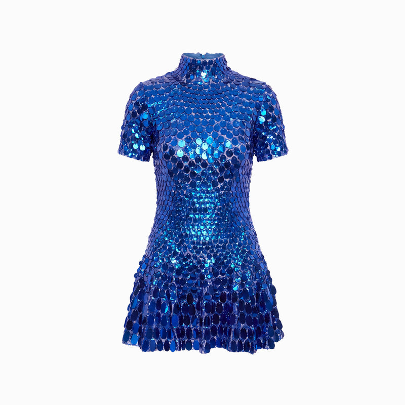 Mini abito blu in paillettes